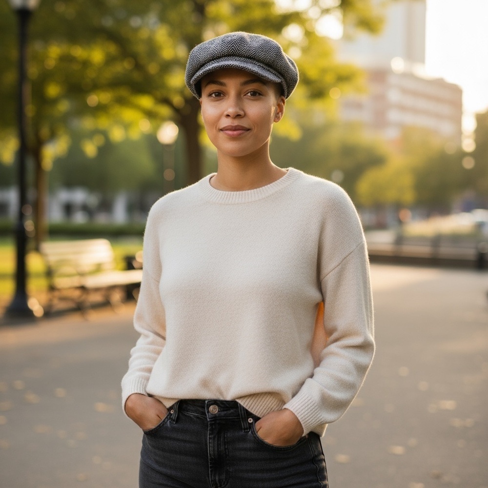 Unisex Brixton Charcoal Herringbone Flat cap